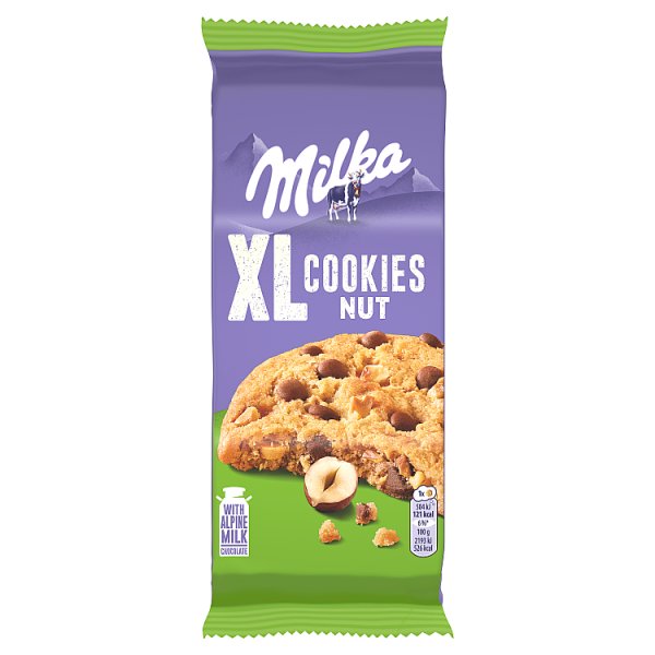 Milka XL Cookies Nuts Ciastka z kawałkami czekolady mlecznej i orzechami 184 g