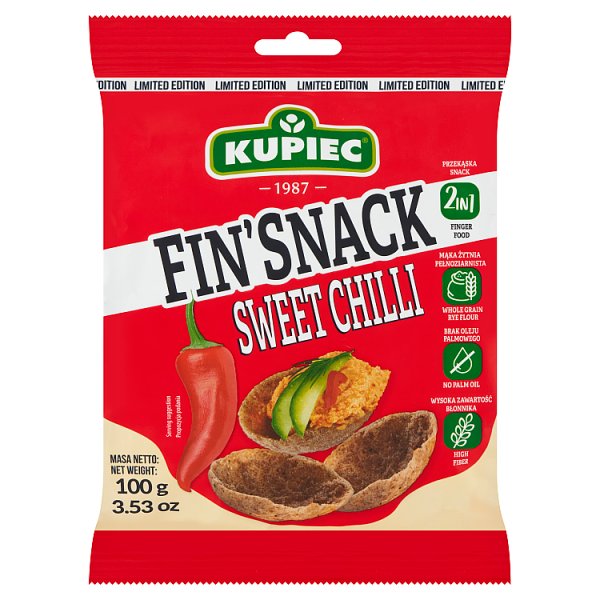Kupiec Fin&#039;Snack Snacki żytnie o smaku słodkiego chili 100 g