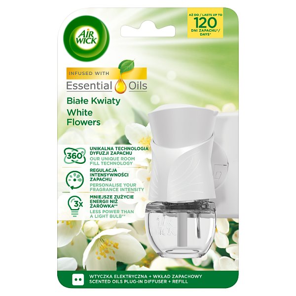 Air Wick Essential Oils Elektryczny odświeżacz i wkład białe kwiaty 19 ml