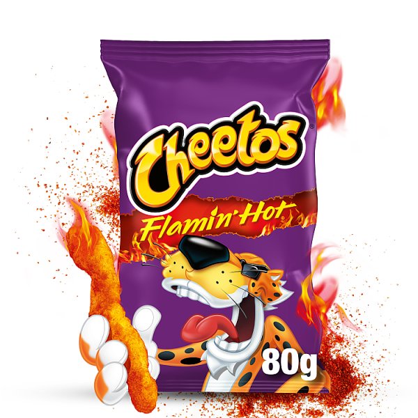 Cheetos Crunchos Flamin&#039; Hot Chrupki kukurydziane o smaku bardzo pikantnym 80 g