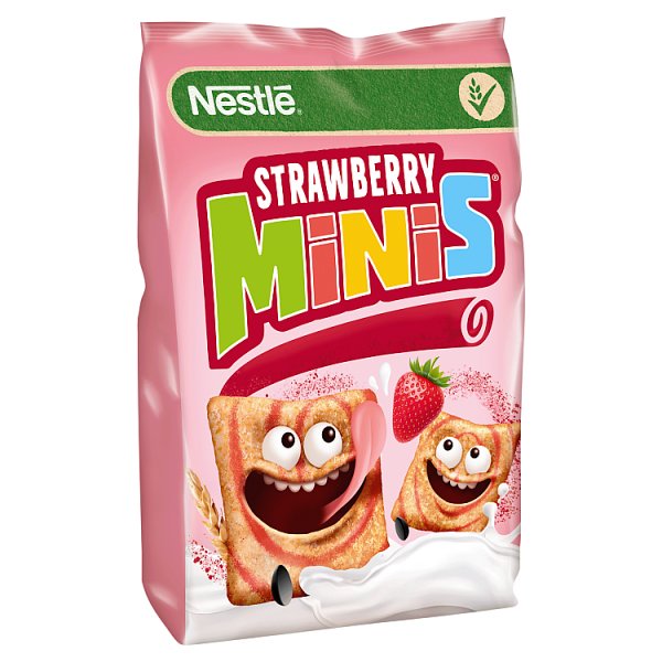 Nestlé Strawberry Minis Zbożowe kwadraciki o smaku truskawkowym 450 g