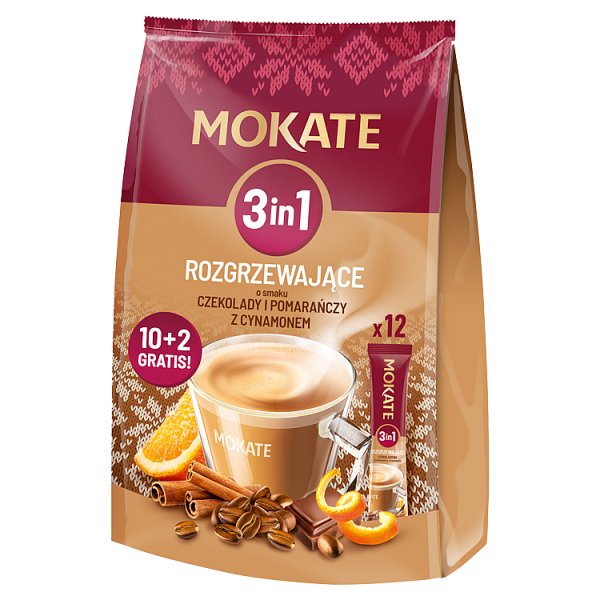 Mokate 3in1 Rozpuszczalny napój kawowy o smaku czekolady i pomarańczy z cynamonem 204 g (12 x 17 g)