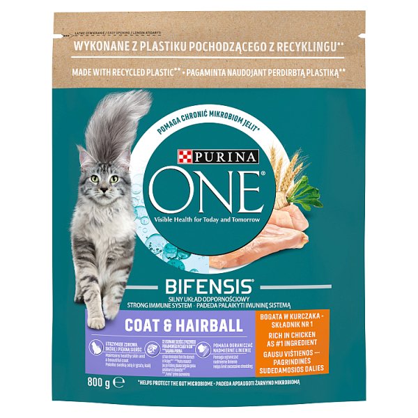 PURINA ONE Bifensis Coat &amp; Hairball Karma dla kotów bogata w kurczaka 800 g