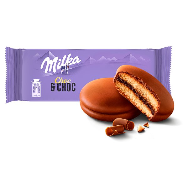 Milka Choc &amp; Choc Ciastka biszkoptowe przekładane nadzieniem kakaowym oblane czekoladą mleczną 150 g