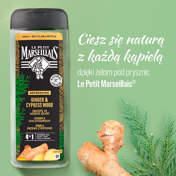 Le Petit Marseillais Żel pod prysznic dla mężczyzn imbir &amp; drzewo cyprysowe 400 ml