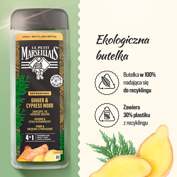 Le Petit Marseillais Żel pod prysznic dla mężczyzn imbir &amp; drzewo cyprysowe 400 ml
