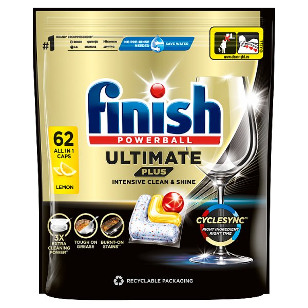 Finish Ultimate Plus Lemon Kapsułki do mycia naczyń w zmywarce 756,4 g (62 sztuki)