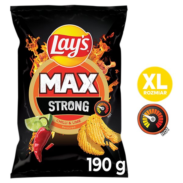 Lay&#039;s Max Strong Chipsy ziemniaczane karbowane o smaku ostrego chilli i limonki 190 g
