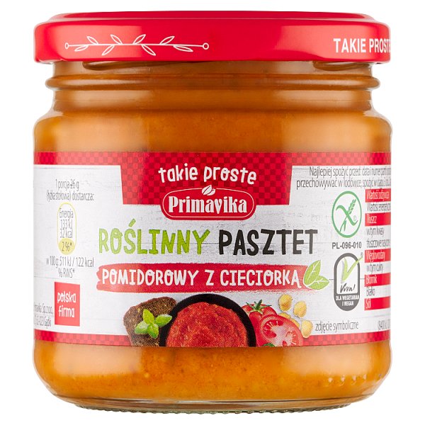 Primavika Roślinny pasztet pomidorowy z cieciorką 160 g