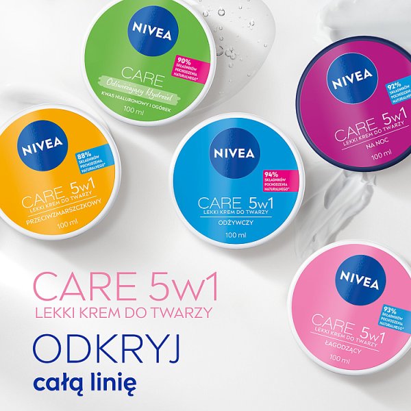 Nivea Care 5w1 Łagodzący Lekki krem do twarzy dla cery suchej i wrażliwej 100 ml