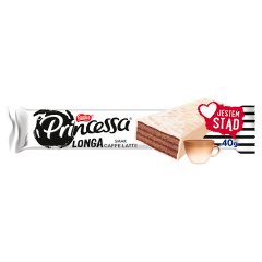 Princessa Longa Kakaowy wafel przekładany kremem o smaku caffe latte oblany białą polewą 40 g
