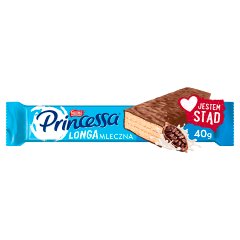 Princessa Longa Wafel przekładany kremem kakaowym oblany mleczną czekoladą 40 g