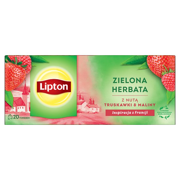 Lipton Zielona herbata z nutą truskawki &amp; maliny 28 g (20 torebek)