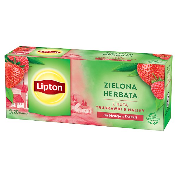 Lipton Zielona herbata z nutą truskawki &amp; maliny 28 g (20 torebek)