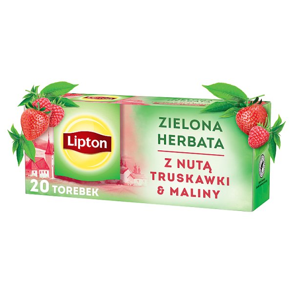 Lipton Zielona herbata z nutą truskawki &amp; maliny 28 g (20 torebek)