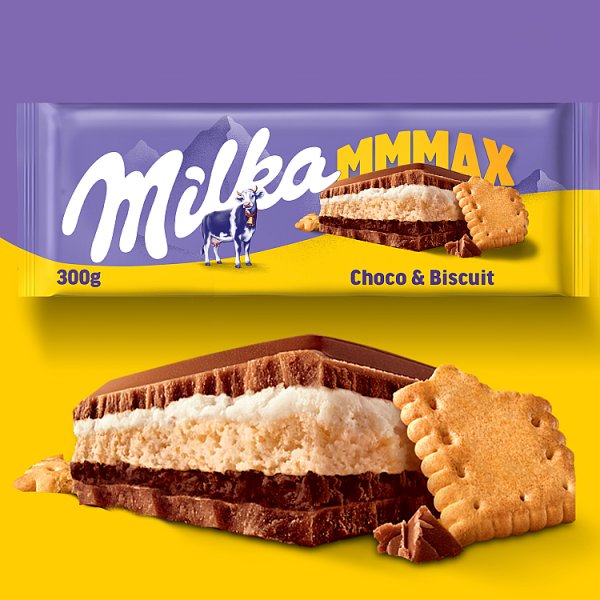 Milka Mmmax Czekolada mleczna z herbatnikiem i nadzieniem kakaowym 300 g