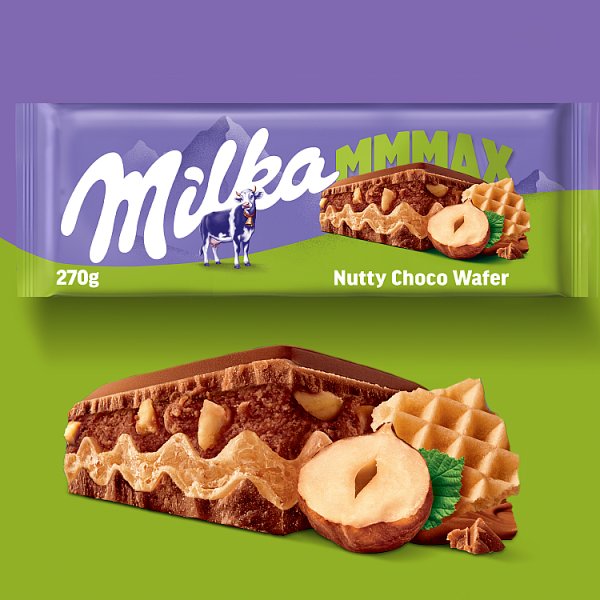 Milka Mmmax Wafelek nadzienie z orzechów laskowych i kawałki orzechów w czekoladzie mlecznej 270 g