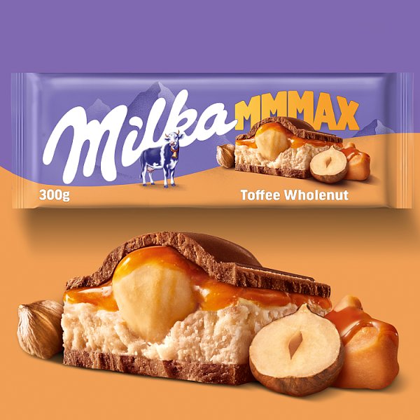 Milka Mmmax Czekolada mleczna z nadzieniem karmelowym i całymi orzechami laskowymi 300 g