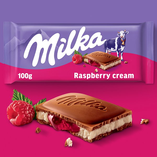 Milka Czekolada mleczna z nadzieniem o smaku malinowym 100 g