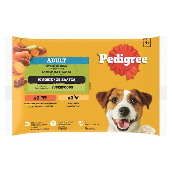 Pedigree Mokra karma dla dorosłych psów wybór smaków z warzywami w sosie 400 g (4 x 100 g)