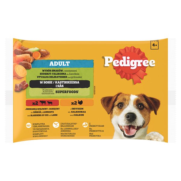 Pedigree Mokra karma dla dorosłych psów wybór smaków z warzywami w sosie 400 g (4 x 100 g)