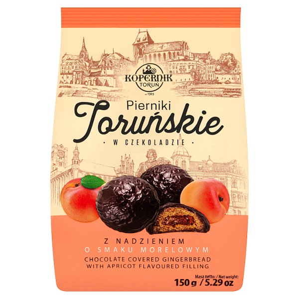 Kopernik Pierniki toruńskie w czekoladzie z nadzieniem o smaku morelowym 150 g