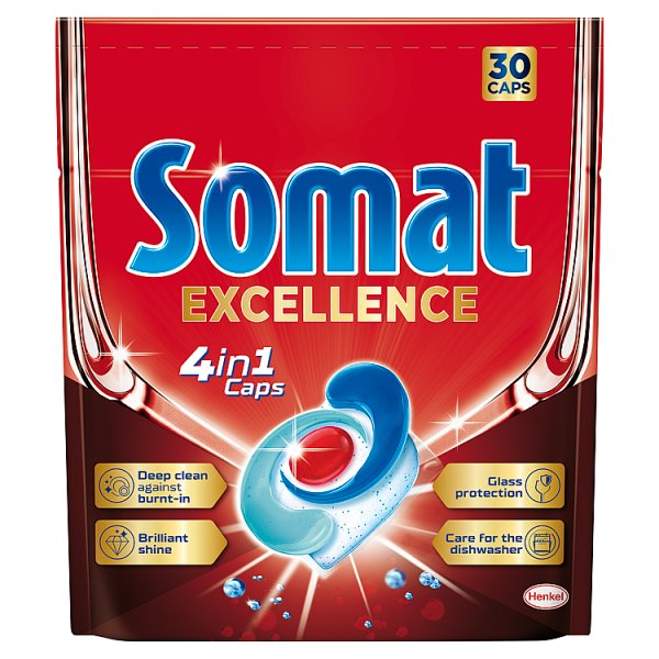 Somat Excellence 4 in 1 Caps Kapsułki do mycia naczyń w zmywarkach 570 g (30 sztuk)