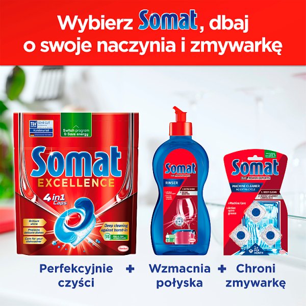 Somat Excellence 4 in 1 Caps Kapsułki do mycia naczyń w zmywarkach 570 g (30 sztuk)