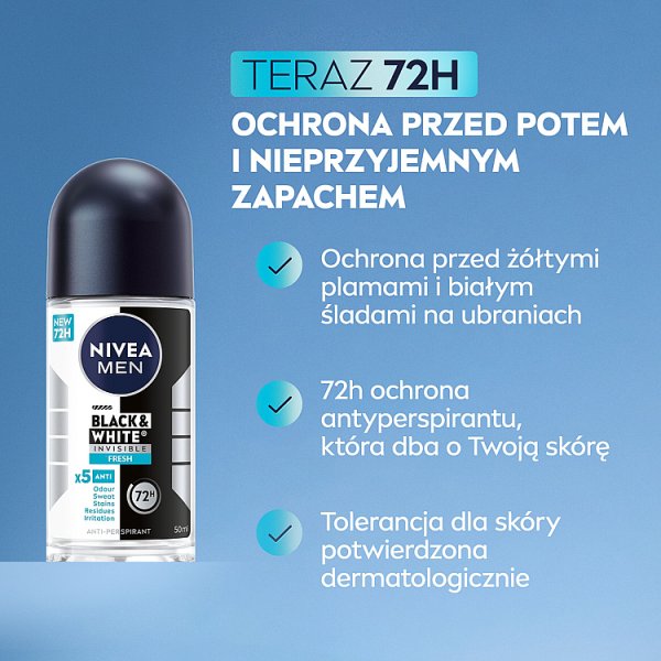 Nivea MEN Black&amp;White Invisible Fresh Antyperspirant w kulce 50 ml