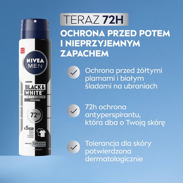Nivea MEN Black &amp; White Invisible Antyperspirant męski w spray&#039;u 250 ml