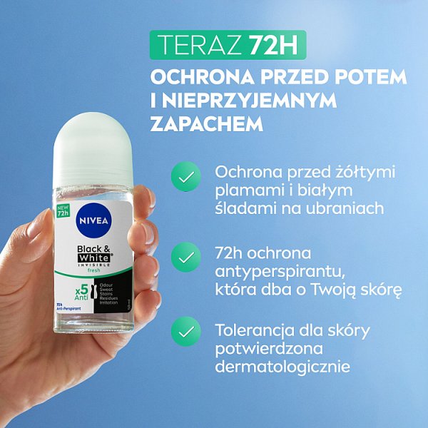 Nivea Black&amp;White Invisible Fresh Antyperspirant Roll ON 50 ml