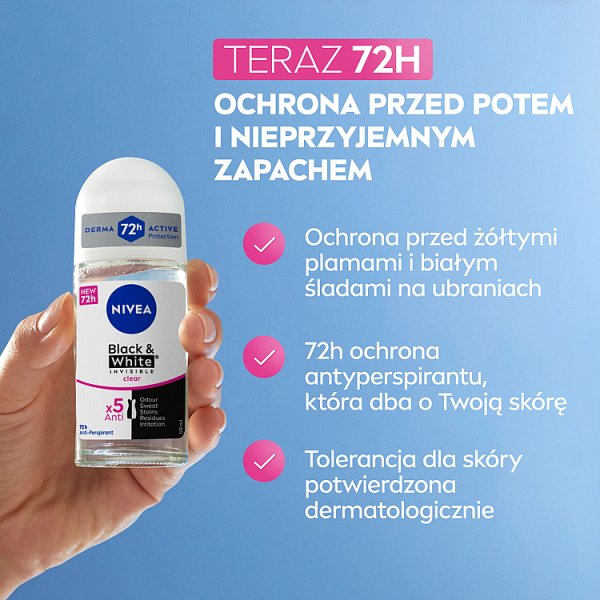 Nivea Black&amp;White Invisible Clear Antyperspirant Roll ON 50 ml