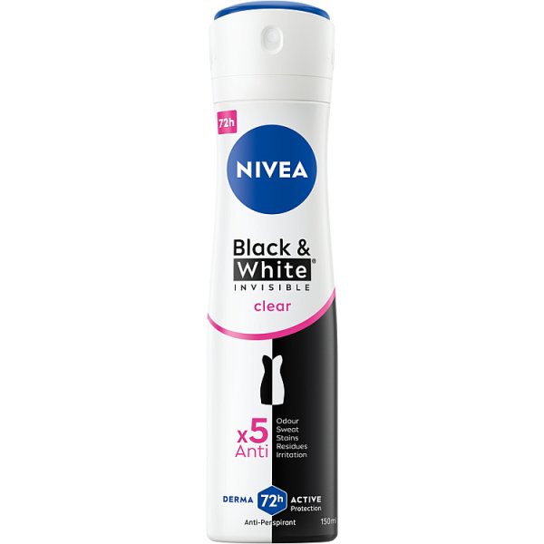 Nivea Black&amp;White Invisible Clear Antyperspirant dla kobiet w spray&#039;u 150 ml