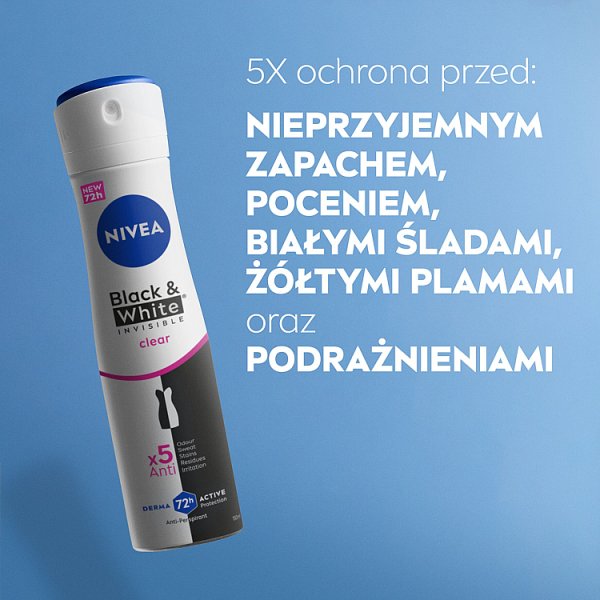 Nivea Black&amp;White Invisible Clear Antyperspirant dla kobiet w spray&#039;u 150 ml