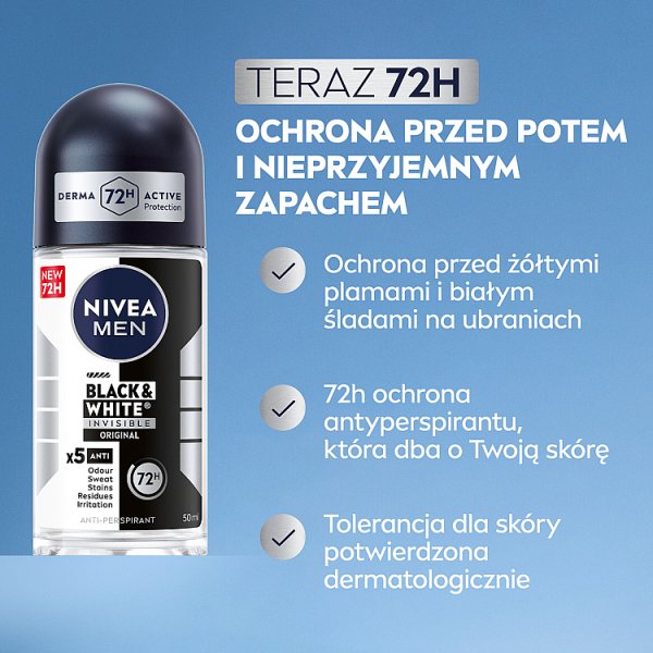 Nivea MEN Antyperspirant w Kulce Black&amp;White Invisible Original 50 ml