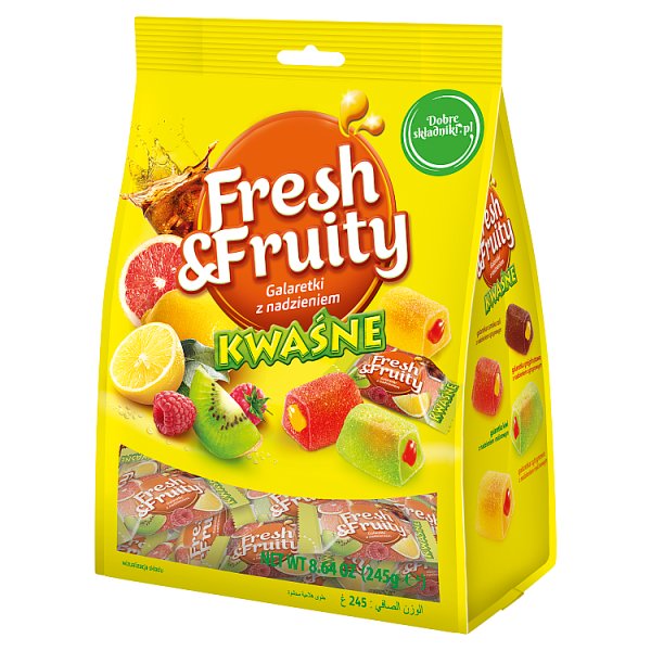 Wawel Fresh &amp; Fruity Galaretki z nadzieniem kwaśne 245 g