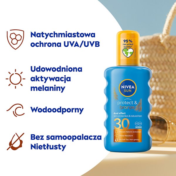 Nivea SUN Balsam do opalania w spray&#039;u aktywujący naturalną opaleniznę SPF 30 Protect &amp; Bronze 200ml