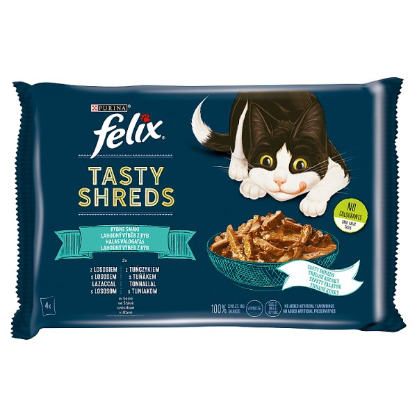 Felix Tasty Shreds Karma dla dorosłych kotów rybne smaki w sosie 320 g (4 x 80 g)