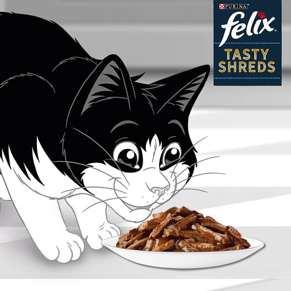 Felix Tasty Shreds Karma dla dorosłych kotów wiejskie smaki w sosie 320 g (4 x 80 g)