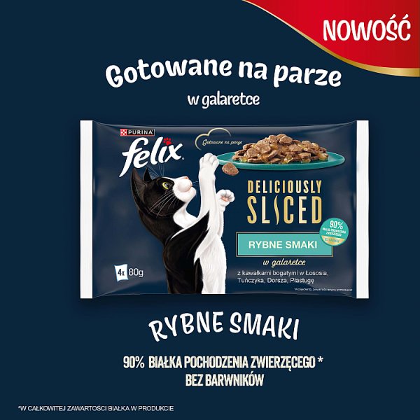 Felix Deliciously Sliced Karma dla kotów rybne smaki w galaretce 320 g (4 x 80 g)