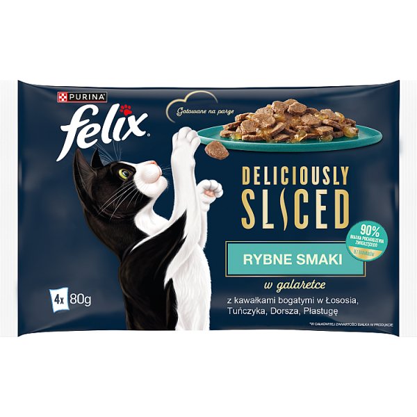 Felix Deliciously Sliced Karma dla kotów rybne smaki w galaretce 320 g (4 x 80 g)
