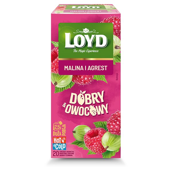 Loyd Dobry &amp; Owocowy Herbatka owocowo-ziołowa aromatyzowana malina i agrest 50 g (20 x 2,5 g)