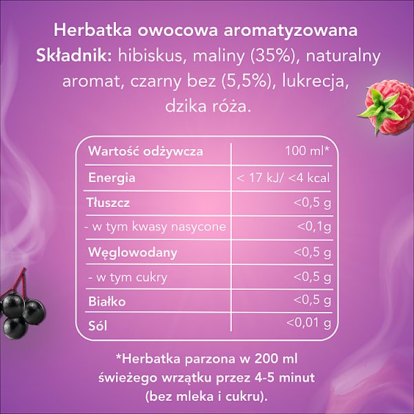 Lipton Herbatka owocowa malina i bez 32 g (20 torebek)