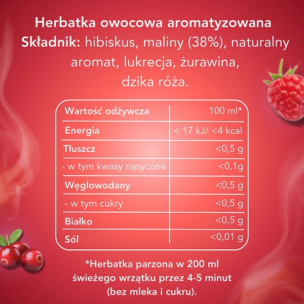 Lipton Herbatka owocowa malina i żurawina 32 g (20 torebek)