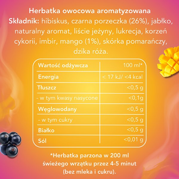 Lipton Herbatka owocowa mango i czarna porzeczka 34 g (20 torebek)