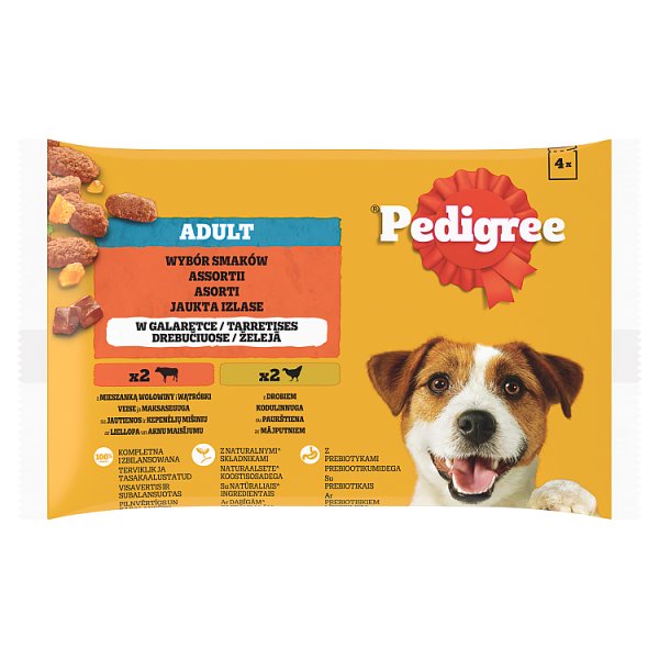 Pedigree Adult Mokra karma dla dorosłych psów wybór smaków w galaretce 400 g (4 x 100 g)