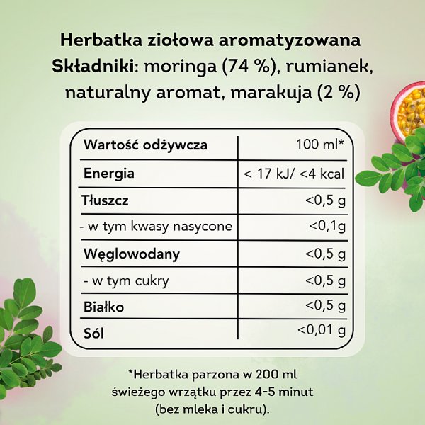 Lipton Herbatka ziołowa aromatyzowana moringa z marakują 18 g (20 torebek)