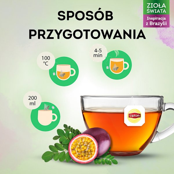 Lipton Herbatka ziołowa aromatyzowana moringa z marakują 18 g (20 torebek)