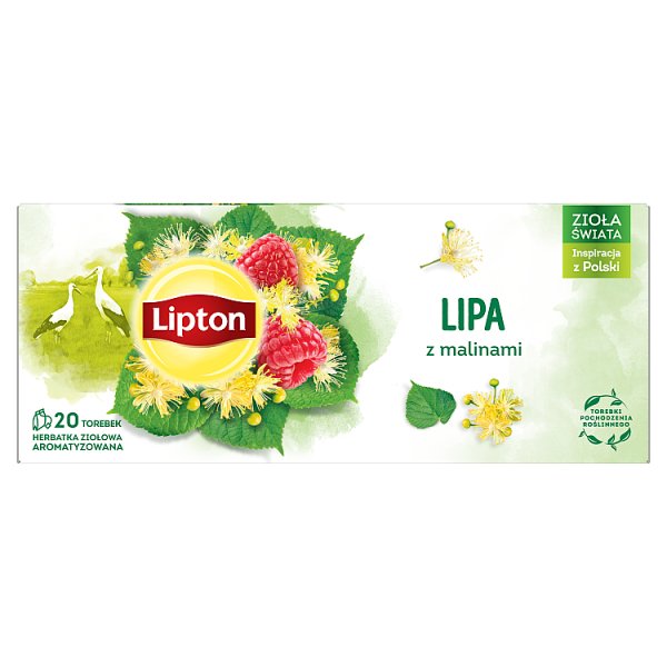 Lipton Herbatka ziołowa aromatyzowana lipa z malinami 18 g (20 torebek)
