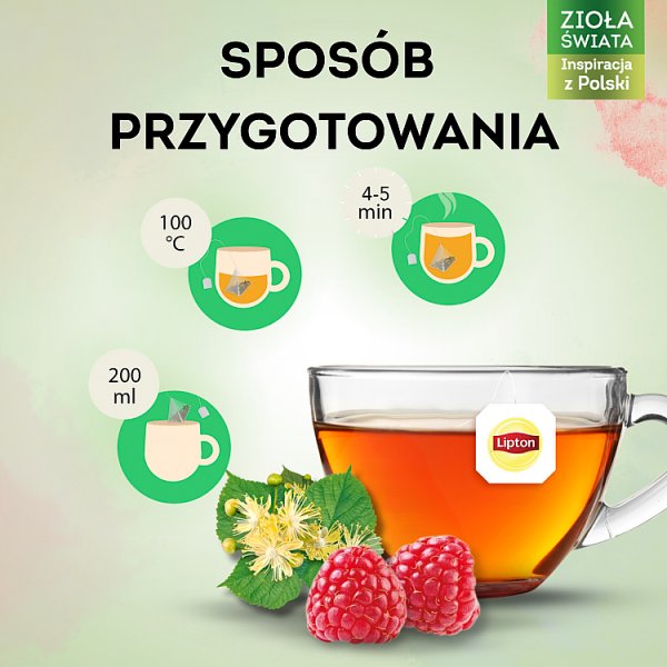 Lipton Herbatka ziołowa aromatyzowana lipa z malinami 18 g (20 torebek)